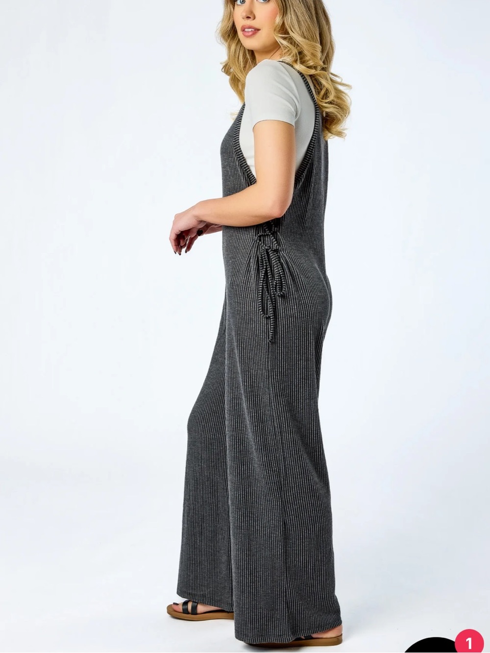 50%off w❤️ B. Famous vertical-striped ribbed wide-leg jumpsuit side lace S